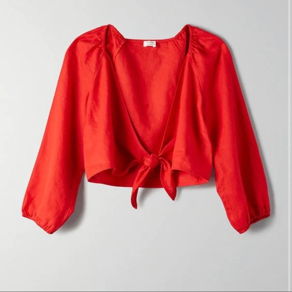 NEW Aritzia Wilfred Tenley Linen Tie-front Top - Picture 1 of 6